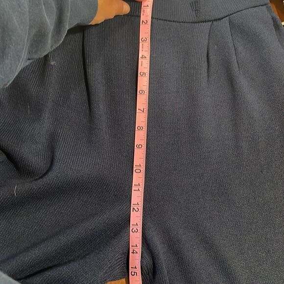 St. John Basics Navy Blue Santana Knit Wide Leg Pleated Pants - Picture 9 of 9